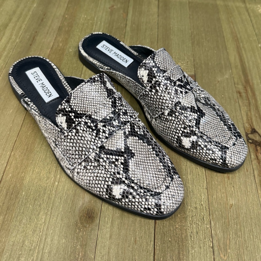 Steve Madden Snakeskin Penny Loafer Mules Women’s Sz 6.5 Faux Embossed Kendle